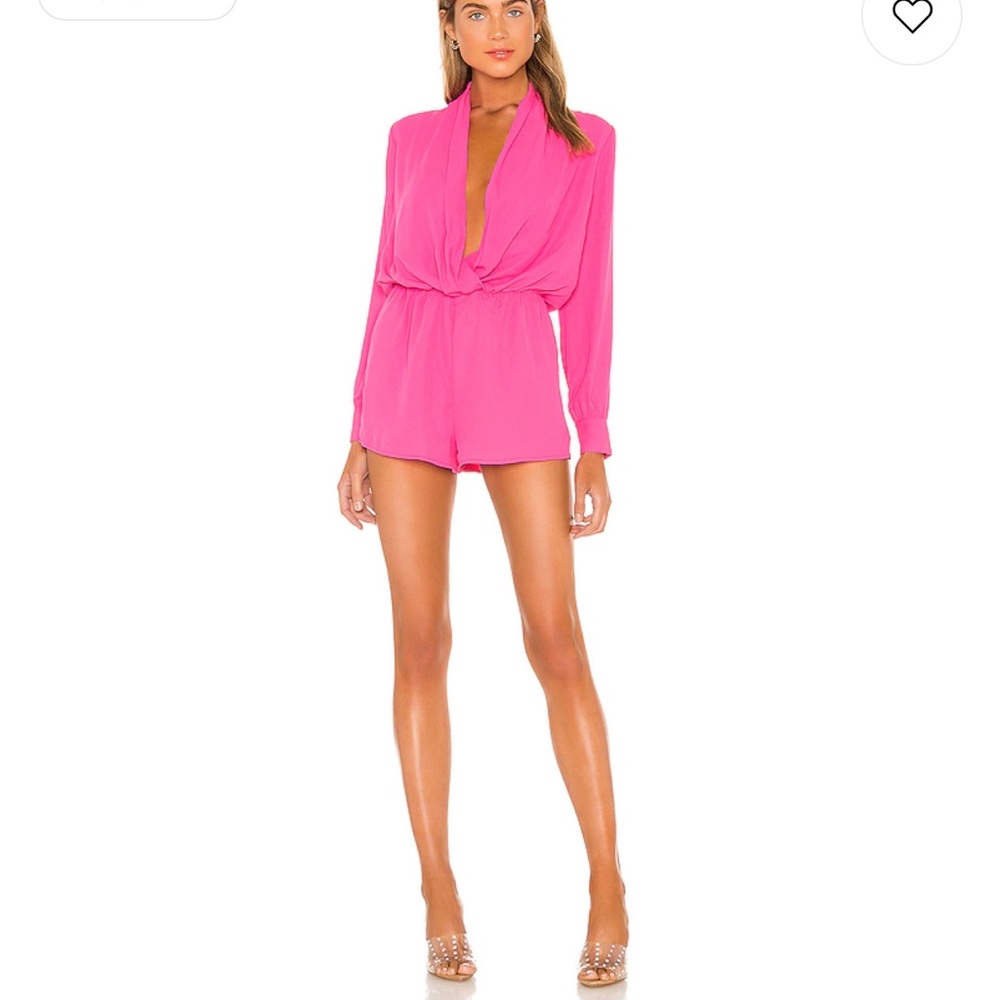 Kaycie Drape Neck Romper in Hot Pink Revolve
